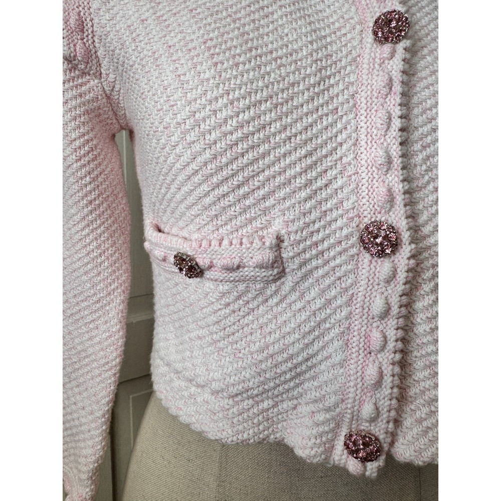 Self-portrait Pink Knit Jewel Button Cropped Cardigan Sweater Jacket US Sz 2-4 - Picture 8 of 16